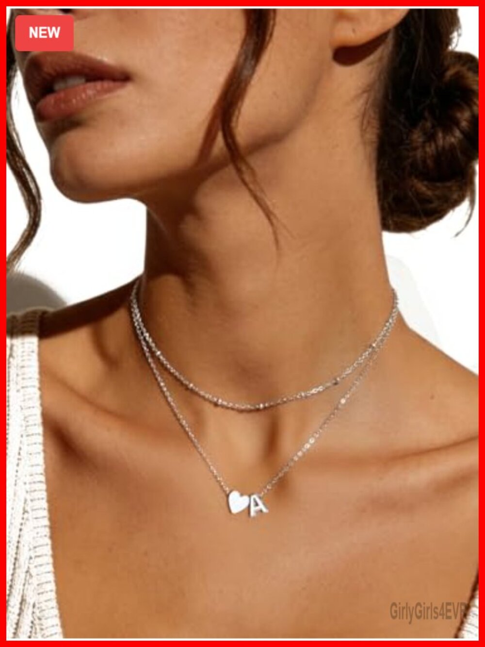 Layered Initial Necklace, 14K Gold Plated Choker, Personalized Heart Pendant - Picture 2 of 6